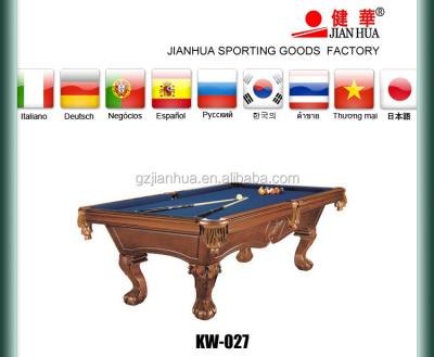 China Real Leather Pocket Luxury Hand Carved Lion Head Carving Pool Table Solid Wood Billiard Table for sale