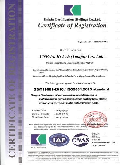 ISO9001 - TIANJIN CNPETRO HITECH CO.,LTD