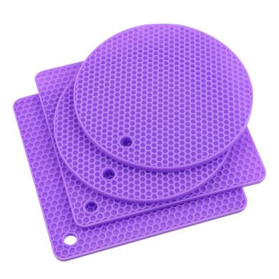 China Heat Honeycomb Insulation Mat Food Grade Placemat Silicone Temperature Resistant Non-Slip Round Mat for sale