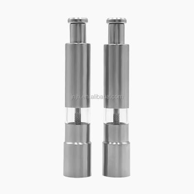 China Durable Mini Portable Solid Thumb Pump Stainless Steel Grinder Good Quality Manual Salt And Pepper Grinder for sale