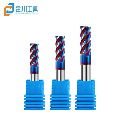 China Tungsten Steel Jinchuan HRC 65 Diameter 20 Mm Coating CNC Endmill Blue Nano Tungsten Carbide End Mills for sale