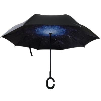 China Straight Inverted Straight Umbrella Car Umbrella Double Beauty Design Customized Reverse C Handle Umbrella for sale