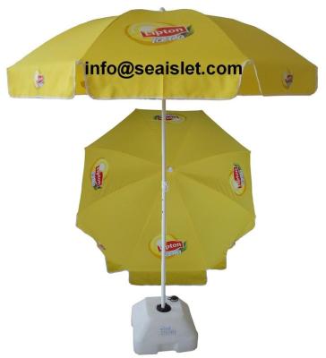 China Stretch Advisteing Beach Umbrella With Anchor Logo Print Yellow Beach Umbrella Sun Pool Umbrella Beach for sale