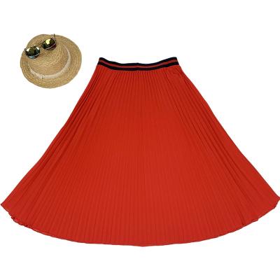 China Office Ladies Breathable Chiffon Clothing With Elastic Waist Womens Long Pleated Skirt for sale