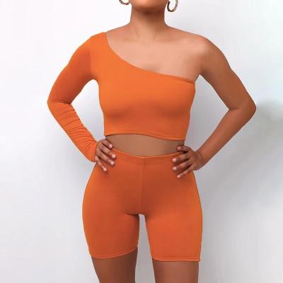 China QUICK DRY Women's RTS Off Shoulder Fitness Gym Suit Summer High Waisted One Piece Set Two Piece Tracksuit for sale