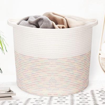 China Cotton Rope Woven Storage Baskets Baby Laundry Blanket Folding Storage Baskets With Lid Cloth Storage Basket for sale