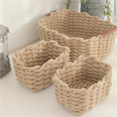 China White Folding Woven Basket Cotton Rope Hamper Small Organizer for Baby Nursery Laundry Kid's Toy Storage Basket Cotton Rope for sale