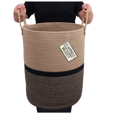 China Folding Storage Basket Woven Cotton Rope Storage Box Decor Basket Large Storage Basket for sale