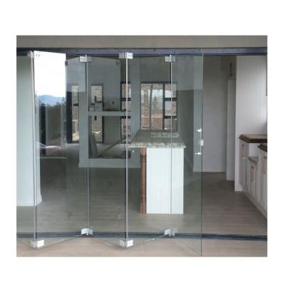 China Folding Turkish Temporary Frameless Sliding Glass Door System for sale