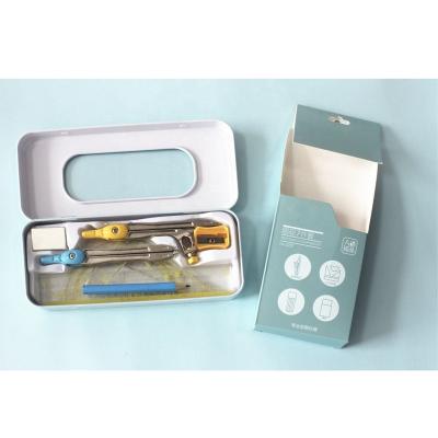 China Study Math Sets Geometry Stationery Instruments 9pcs Metal Box With Solid Plastic Window for sale