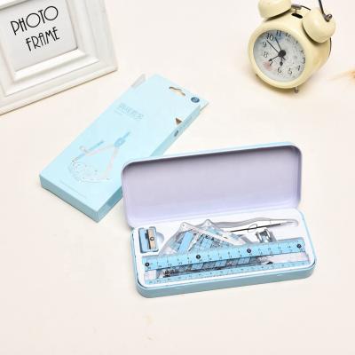 China Bestselling Cute Blue Math Student 8pcs Fancy Compasses Set Metal Student Set, Geometry Box, Study Tool for sale