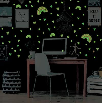 China Custom PVC Fluorescence Luminous Kids Room Moom and Srars Glow in the Dark Rainbow Wall Stickers for sale