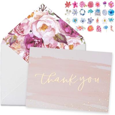 China Europe Custom Customized Luxury Rose Gold Thank You Greeting Cards With Envelopes Paper for sale