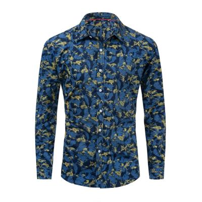 China TUNEVUSE Breathable Mens Floral Dress Shirts Long Sleeve Casual Button Down Flower Printed Shirts 100% Cotton for sale