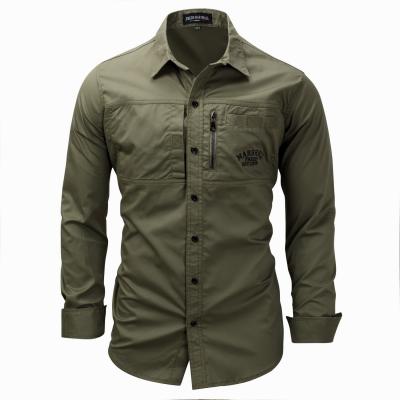 China Men's Breathable COTTON SHIRT Zipper Lapel Shirt Army Long Sleeve Military Outdoor Casual Tactical Shirts Breathable Workout Wear for sale