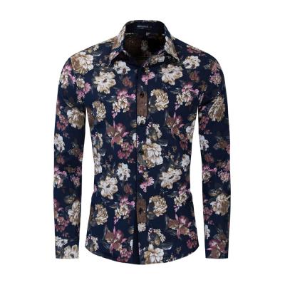 China 100% Men's Casual Full Sleeve Flowers Printed Shirts Men Cotton Casual Fashionable Breathable Long Shirts Printing Shirt For Men for sale