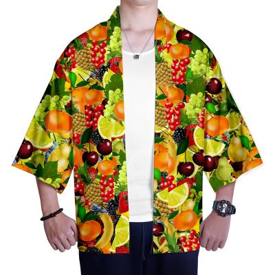 China Japanese style T-shirt anti-shrink men's fashion summer kimono loose fruits printed shirt men's casual tops for sale