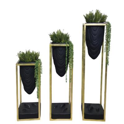 China Modern Wood FRP Flower Pots With Holder Frame Modern Fiberglass Planter Flower Pot For Plants for sale