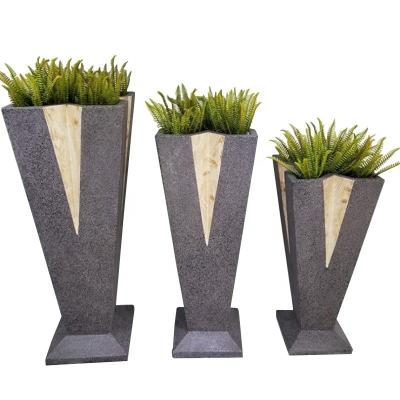 China Gray Hotel Fibreglass Plant Pots Set Planters Pot For Decoration for sale