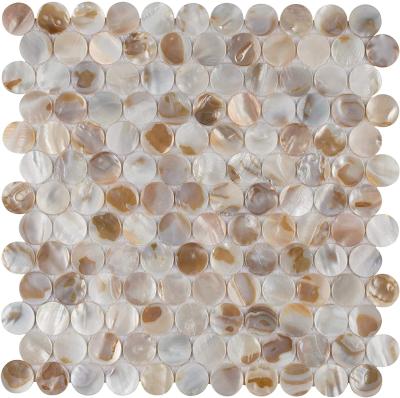 China 30*30cm/11.8inch Colorful Round Minimalist Shell Mosaic Tiles Pearlescent Stick On Wall Tiles for sale