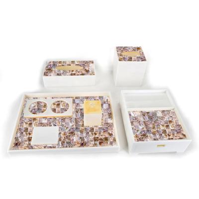 China Sustainable Price Cheap Acrylic With Seashell Hotel Bathroom Accessories Set for sale