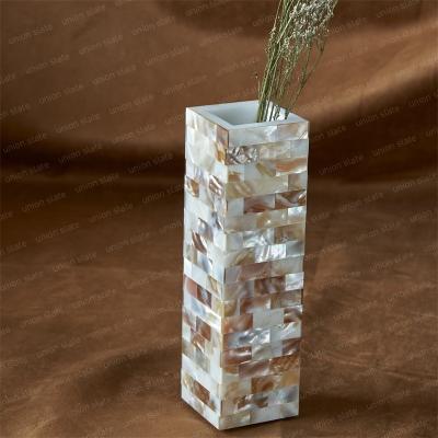 China Unique Pearlescent Home Decorative Rectangular Vases Flower Freshwater Design Home Decor Eco-friendly Flower Vase for sale