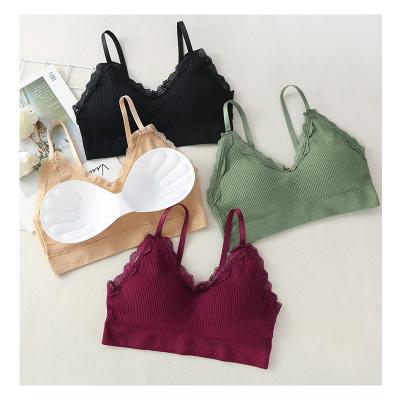 China Breathable Women's Lace Bra Top Cotton Soft Women's Bra Double Shoulder Strap Women's Vest Ring Non Steel Seamless Wire Top for sale