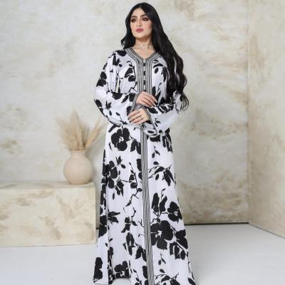 China Muslim Floral Long Dress 2022 New Women Polyethersulfone Chiffon Floral Dresses Long Sheath Abaya Party S-2XL Evening Dresses For Women for sale