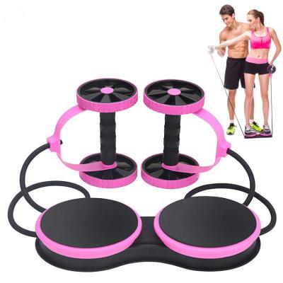 China Multifunctional Full Body Fitness Exercise Abdominal Fitness Dual AB Wheel Roller With Resistance Band Body Tornado for sale