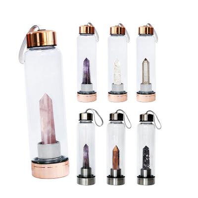 China Rose Gold Stainless Steel 550ml Healing Crystal Water Bottle for sale