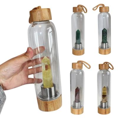 China Bamboo lid Crystal Point Healing Crystal Water Bottle for sale