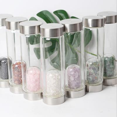 China Colourful  Gravel  Healing Gems Quartz 500ml Crystal Water Bottle for sale