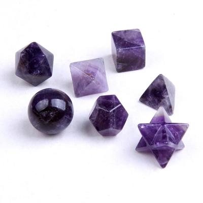 China 7 Pieces Amethyst Engrave Geometry Chakra Meditation Stones for sale