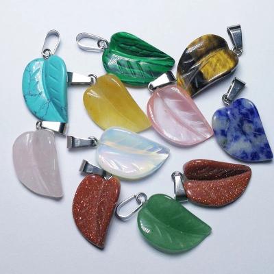 China Hand Carved 22mm Leaf Crystal Stone Pendant For Women DIY Jewelry for sale