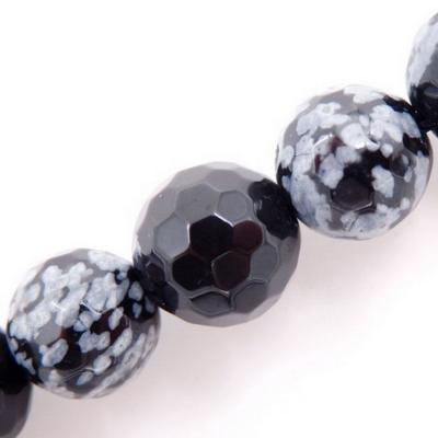 China Snowflake Obsidian Semi Precious Sphere Faceted Stone Beads for sale