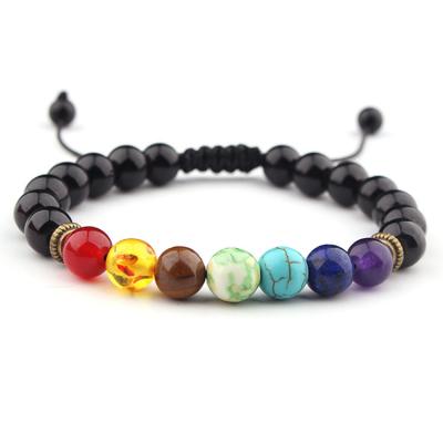 China Volcanic Rock Yoga Energy Stone Seven Chakra Healing Bracelet for sale