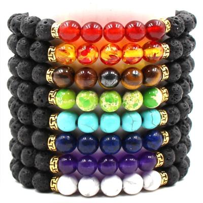 China Energy Seven Chakra Volcano Beads Chakra Healing Bracelet for sale