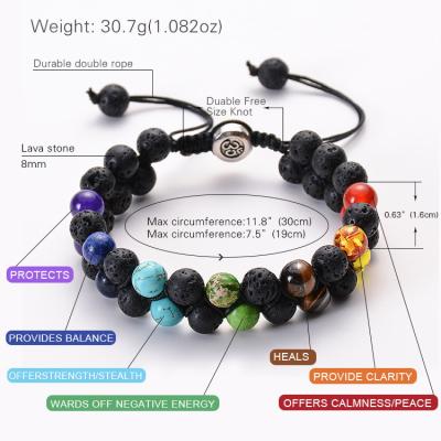 China Pulsera helada fila doble de la piedra de la lava de Chakra del mate 7 en venta