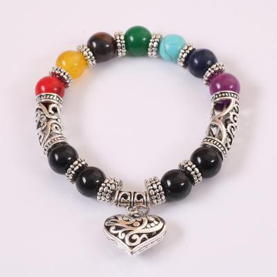 China Plating Heart Alloy 10mm Chakra Gemstone Bracelet for sale