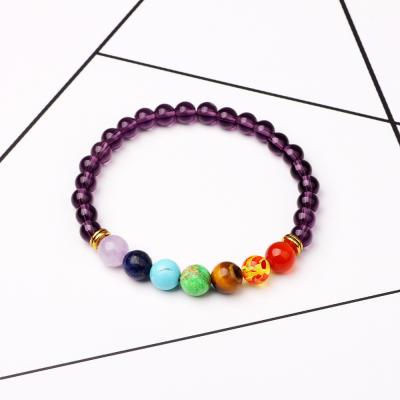 China Pulseira de cura de chakra ametista de contas coloridas de 6mm à venda