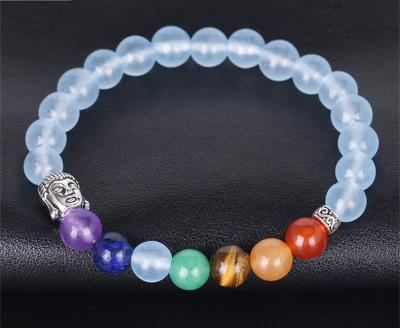 China 8mm Aquamarine Stone 7 Chakra Healing Bracelet With Buddha for sale