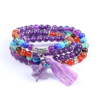 China Natural Amethyst 70cm 7 Chakra  Chakra Healing Bracelet Necklace for sale