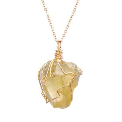 China Twisted 25mm Alloy Iron Citrine Wire Wrapped Crystal Pendant for sale