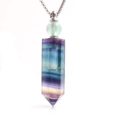 China Hexagonal Pillar Perfume Bottle 60mm Fluorite Necklace Pendant for sale