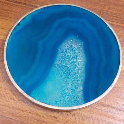 China Natural Gemstone 100mm Blue Agate Slice Coasters for sale