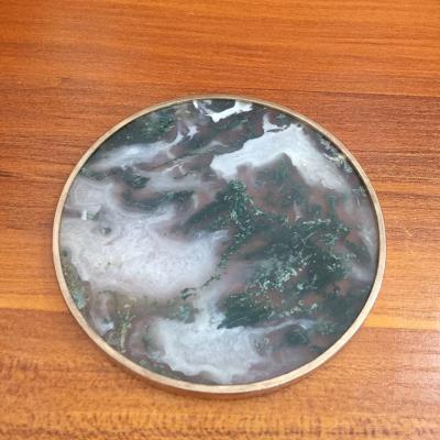 China Aquatic Moss 80mm Round  Agate Slice Coasters for sale