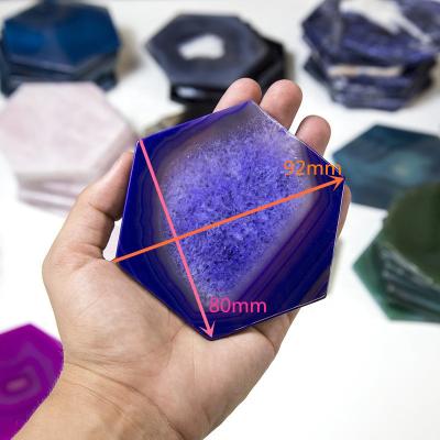 China Calming 100mm Hexagon Shape Gemstone Purple Agate Slice for sale