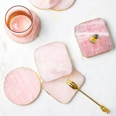 China 90mm Rectangle Square Rose Quartz Agate Slice Coasters for sale