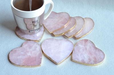 China 60mm Heart Shape  Rose Quartz Pink Agate Slice With Golden Brim for sale