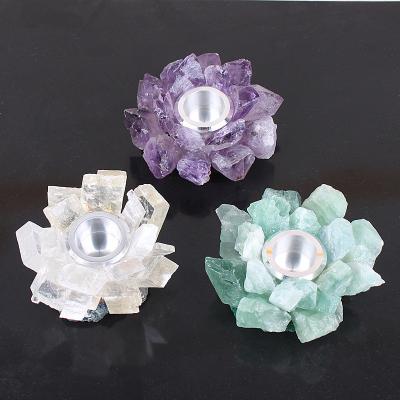 China 200g Amethyst Clear Crystal Candlestick Holder Crystal Stone Decor for sale